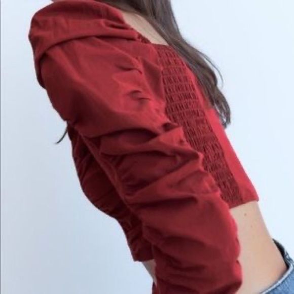 Zara red puff sleeve crop top - Picture 12 of 13
